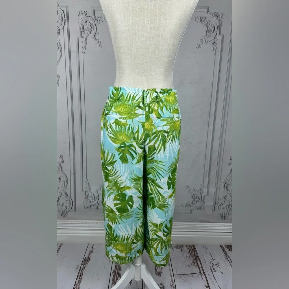 Paradise Palms Petite Casual Printed Linen Blend Beachwear Capri Pants - Picture 7 of 13
